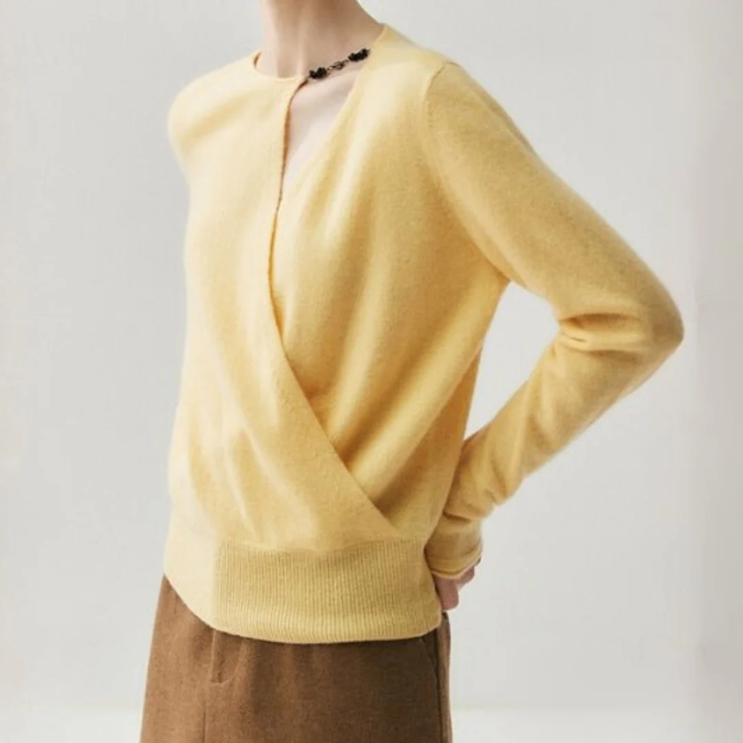 Olivia Wrap Front Asymmetrical Sweater | V-Neck Long Sleeve Sweater - Image 4
