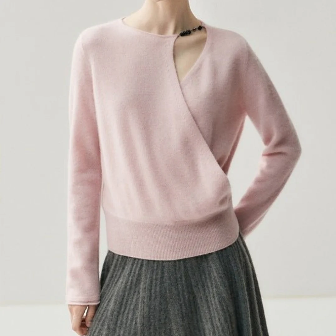 Olivia Wrap Front Asymmetrical Sweater | V-Neck Long Sleeve Sweater - Image 5