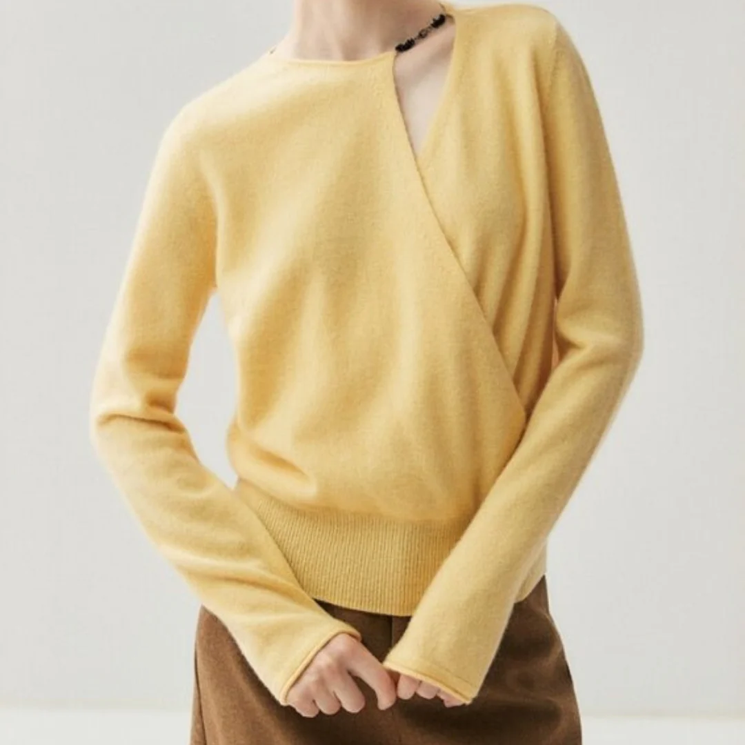 Olivia Wrap Front Asymmetrical Sweater | V-Neck Long Sleeve Sweater - Image 6