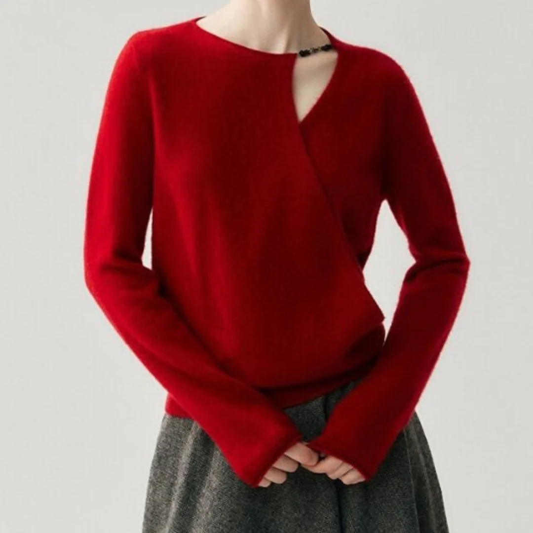 Olivia Wrap Front Asymmetrical Sweater | V-Neck Long Sleeve Sweater - Image 7