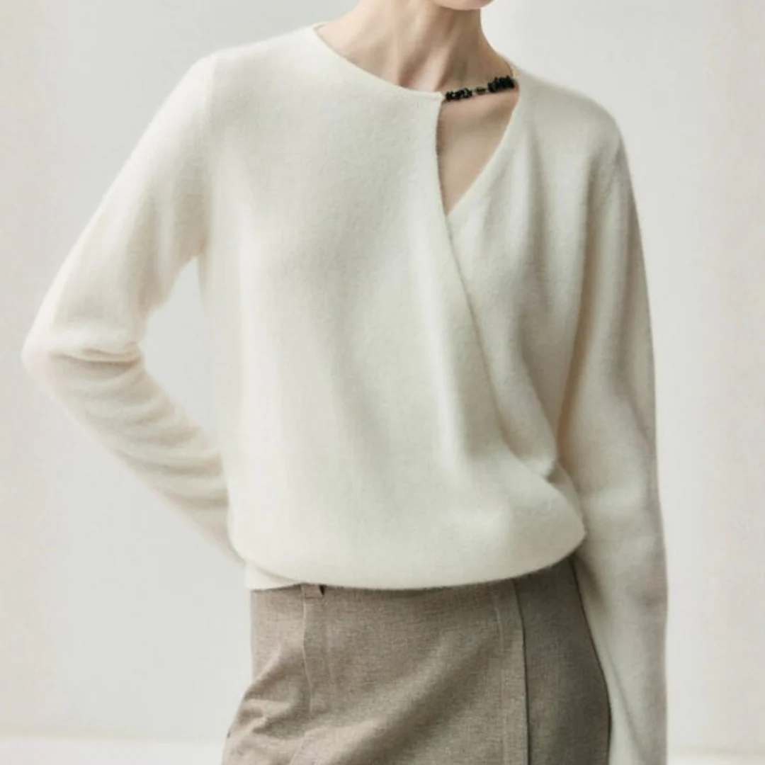 Olivia Wrap Front Asymmetrical Sweater | V-Neck Long Sleeve Sweater - Image 8