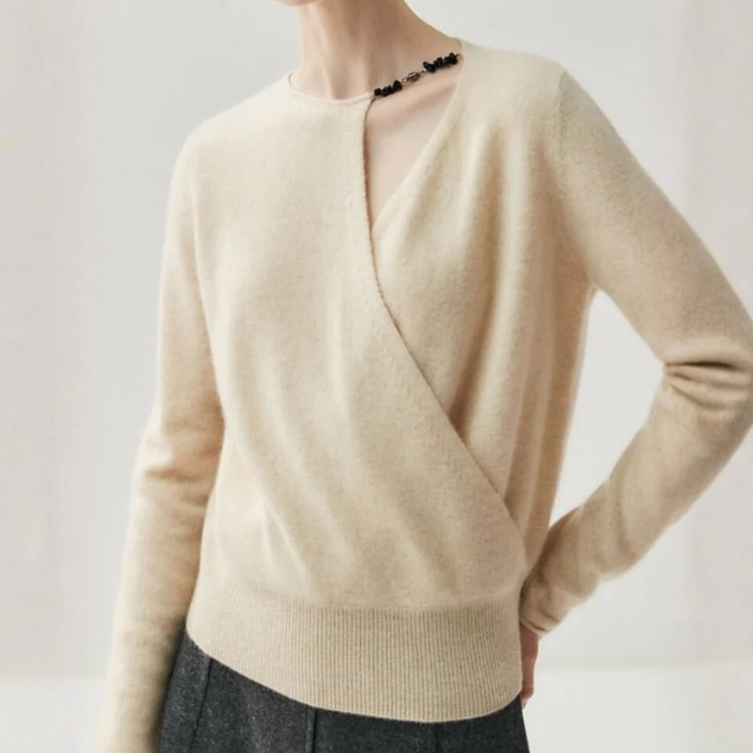 Olivia Wrap Front Asymmetrical Sweater | V-Neck Long Sleeve Sweater - Image 9