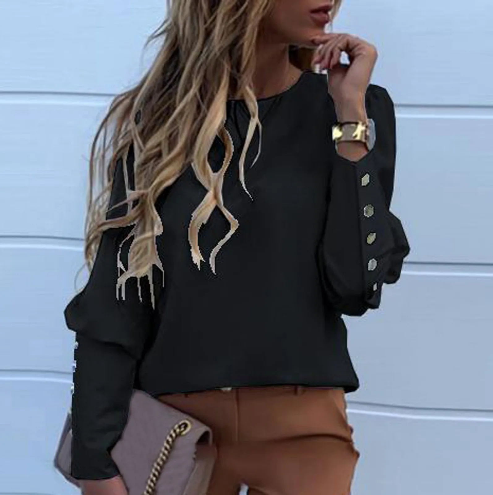 Onni | Stylish plain blouses with O-neck for women - Image 3
