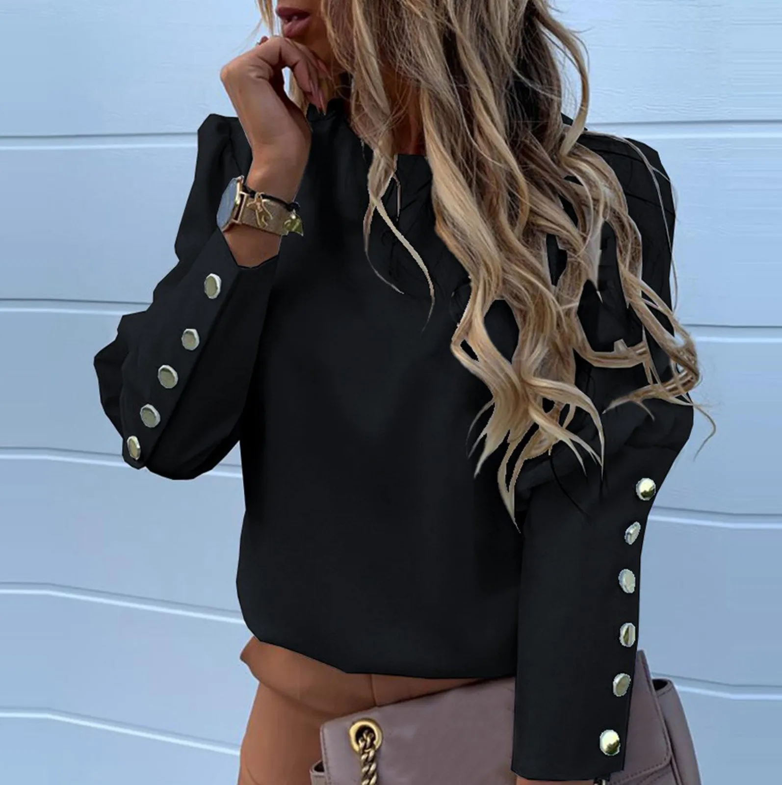 Onni | Stylish plain blouses with O-neck for women - Image 4