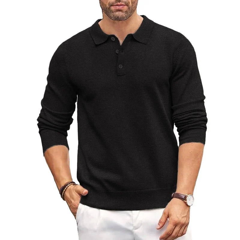 Oscar Regular Fit Polo Sweater | Button Placket Ribbed Cuffs Sweater - Image 2