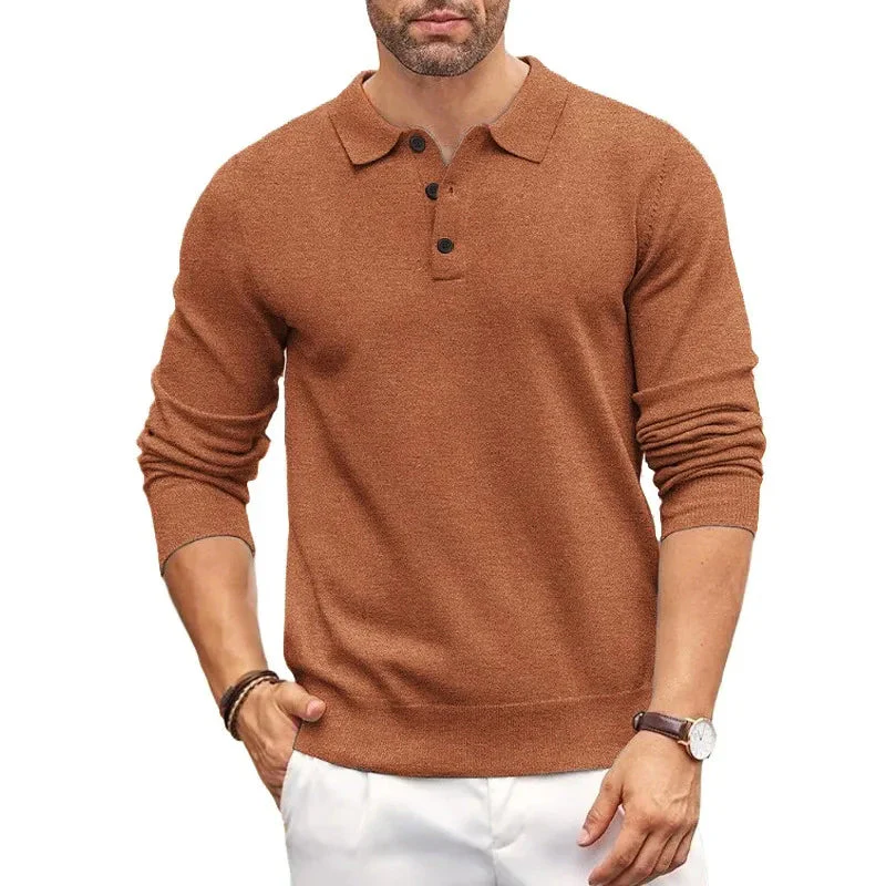 Oscar Regular Fit Polo Sweater | Button Placket Ribbed Cuffs Sweater - Image 4
