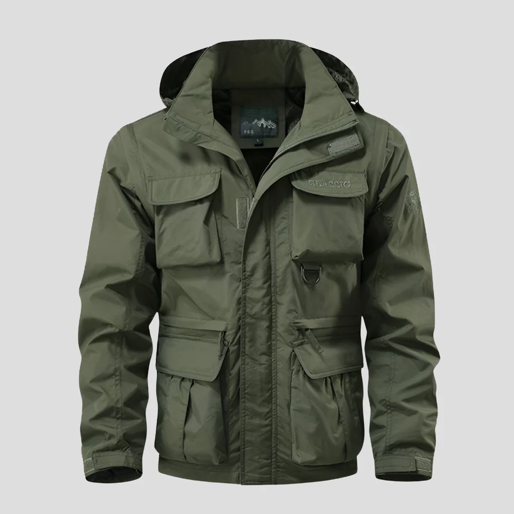 Oscar Regular Fit Utility Coat | Cargo Pockets Hooded Stand Collar Coat - Image 2