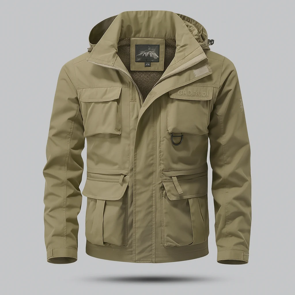 Oscar Regular Fit Utility Coat | Cargo Pockets Hooded Stand Collar Coat - Image 3