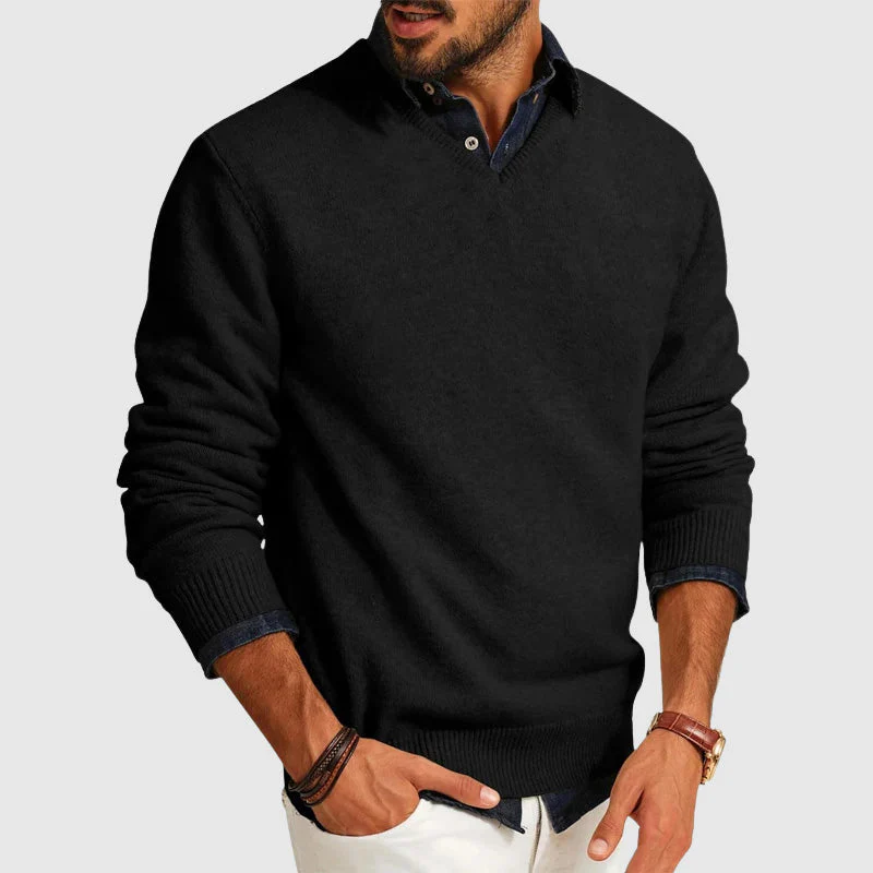Oscar Ribbed Relaxed Fit V-Neck Sweater | Solid Long Sleeve Sweater - Image 2