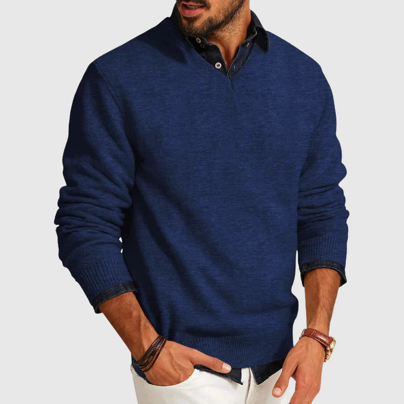 Oscar Ribbed Relaxed Fit V-Neck Sweater | Solid Long Sleeve Sweater - Image 3