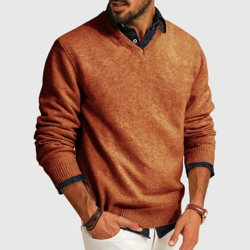 Oscar Ribbed Relaxed Fit V-Neck Sweater | Solid Long Sleeve Sweater - Image 4