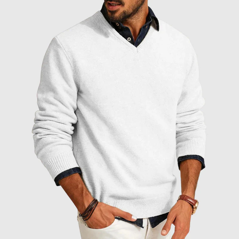 Oscar Ribbed Relaxed Fit V-Neck Sweater | Solid Long Sleeve Sweater - Image 5