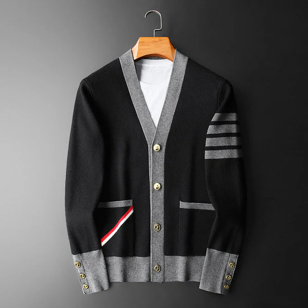 Oscar Regular Fit Cardigan | Striped Sleeves Button Front Cardigan - Image 2