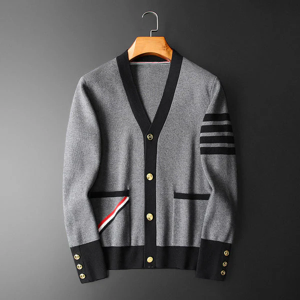 Oscar Regular Fit Cardigan | Striped Sleeves Button Front Cardigan - Image 3