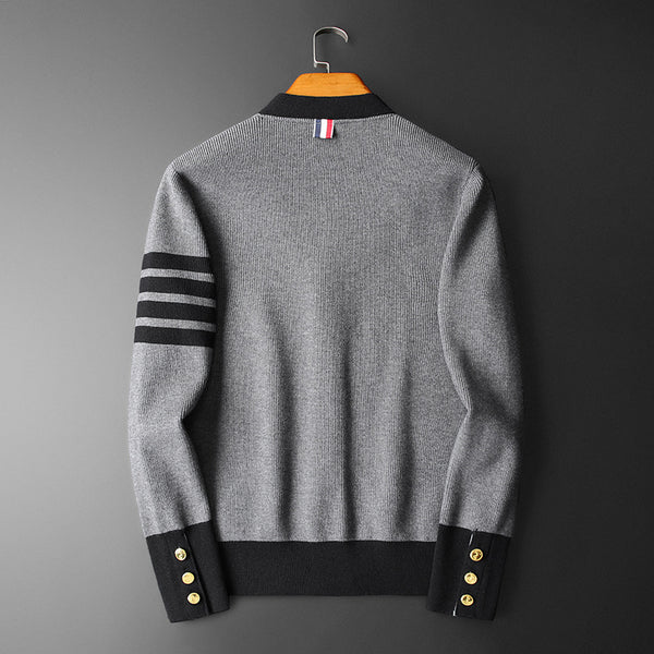 Oscar Regular Fit Cardigan | Striped Sleeves Button Front Cardigan - Image 4