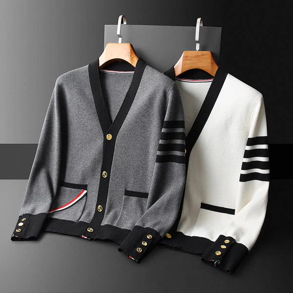 Oscar Regular Fit Cardigan | Striped Sleeves Button Front Cardigan - Image 5