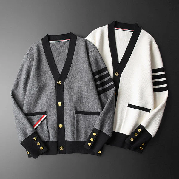 Oscar Regular Fit Cardigan | Striped Sleeves Button Front Cardigan - Image 6