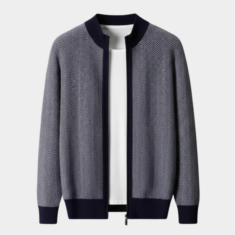 Oscar Regular Fit Zippered Cardigan | Stand Collar Chevron Cardigan - Image 2