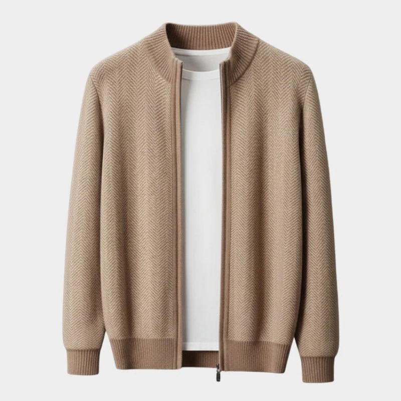 Oscar Regular Fit Zippered Cardigan | Stand Collar Chevron Cardigan - Image 3