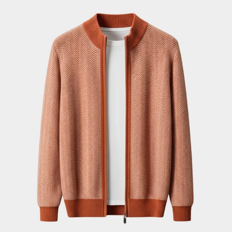 Oscar Regular Fit Zippered Cardigan | Stand Collar Chevron Cardigan - Image 4