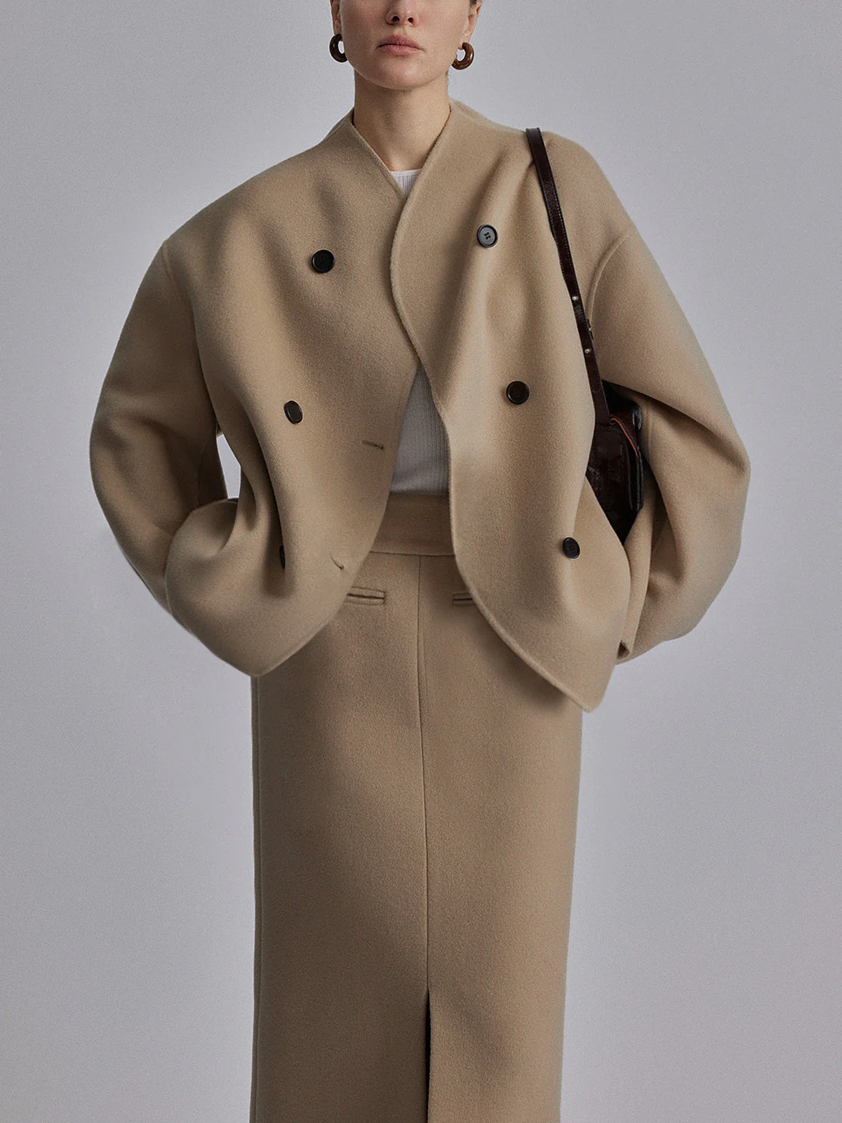 Oversized button-down jacket women - short beige jacket with modern fit - Image 10