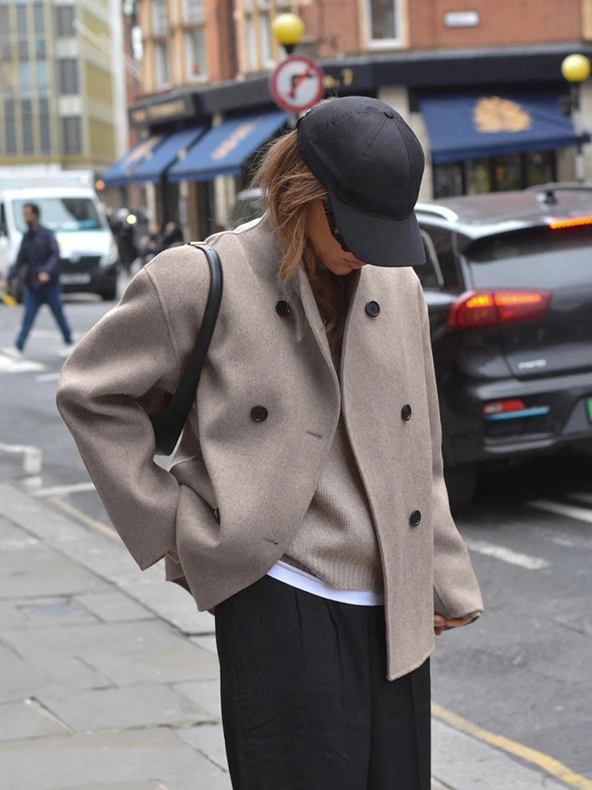 Oversized button-down jacket women - short beige jacket with modern fit - Image 2
