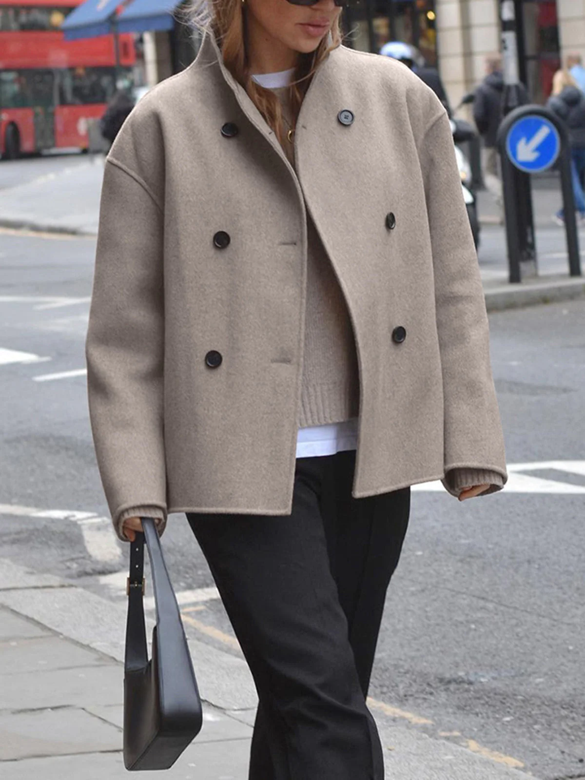Oversized button-down jacket women - short beige jacket with modern fit - Image 4