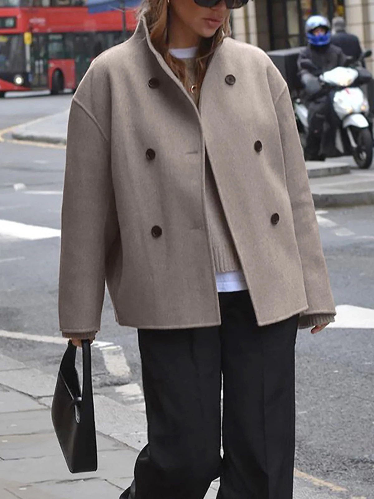 Oversized button-down jacket women - short beige jacket with modern fit - Image 5