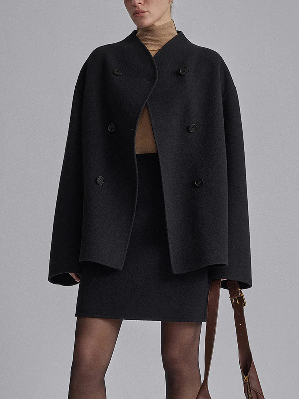 Oversized button-down jacket women - short beige jacket with modern fit - Image 8