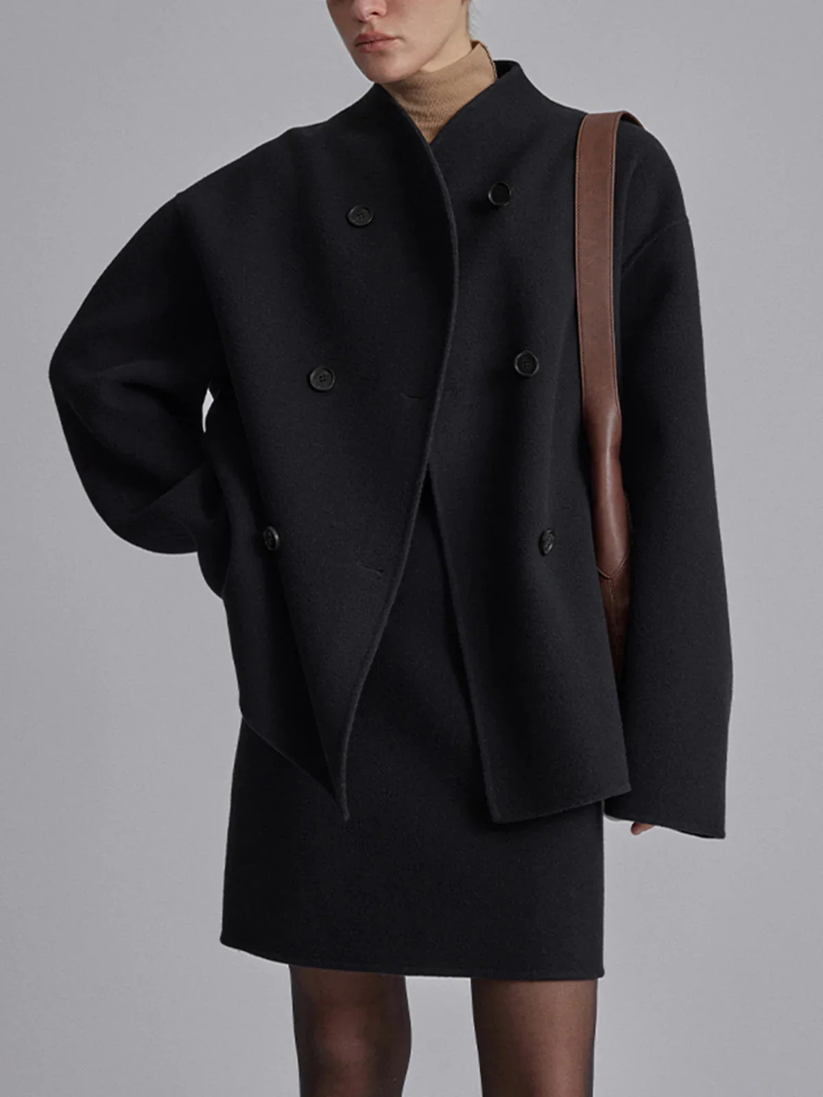 Oversized button-down jacket women - short beige jacket with modern fit - Image 9