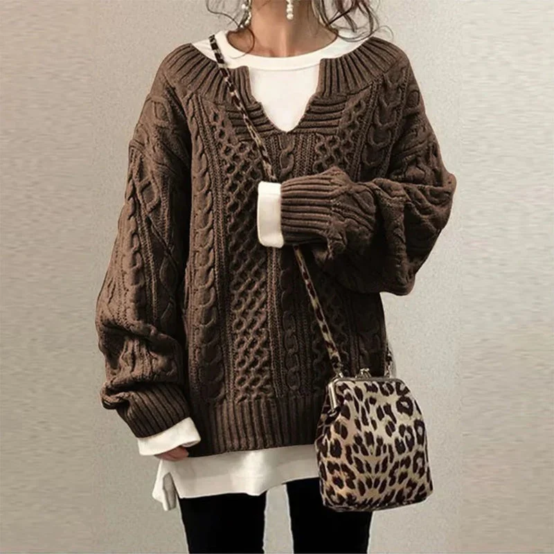 Oversized knitted sweater with unique cable pattern - Image 2