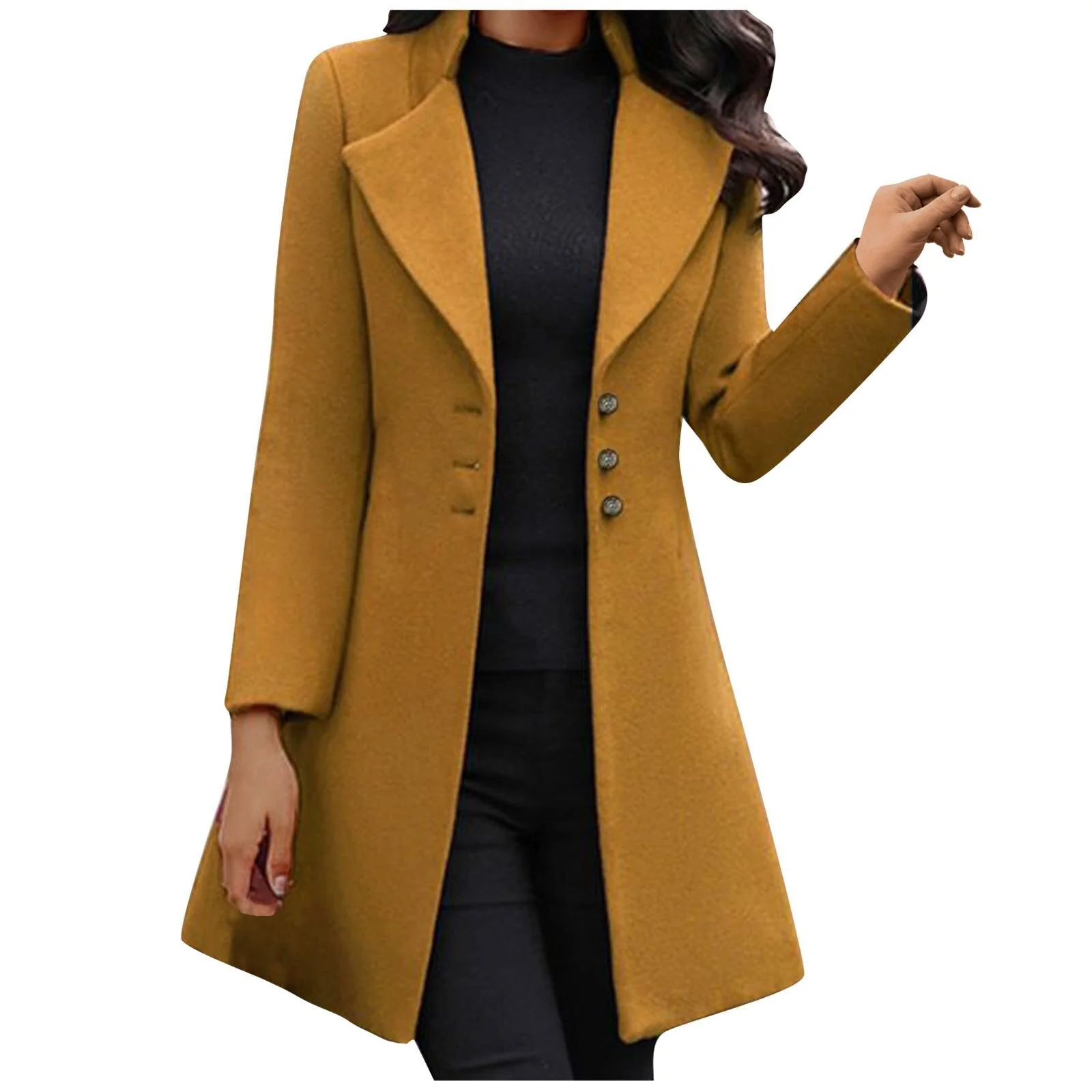 Women's Coat - Tailored Model - Elegant Notched Lapel - Single-Row Buttons - Mid-Length - Image 3