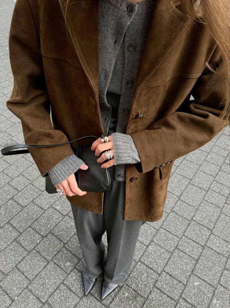 Retro artistic brown coat for ladies - casual with lapel collar - Image 11