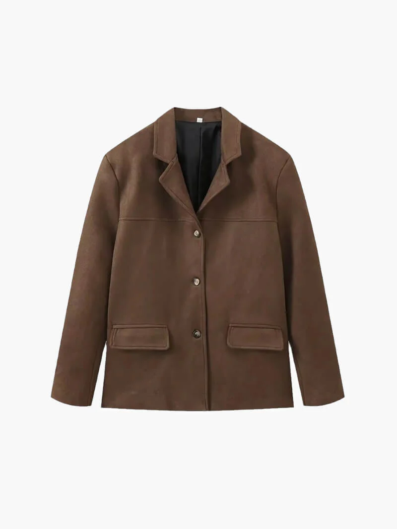 Retro artistic brown coat for ladies - casual with lapel collar - Image 2