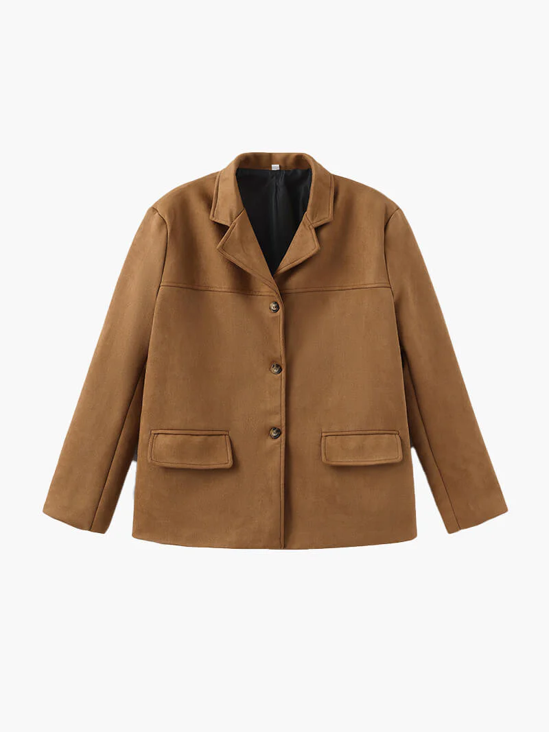 Retro artistic brown coat for ladies - casual with lapel collar - Image 3