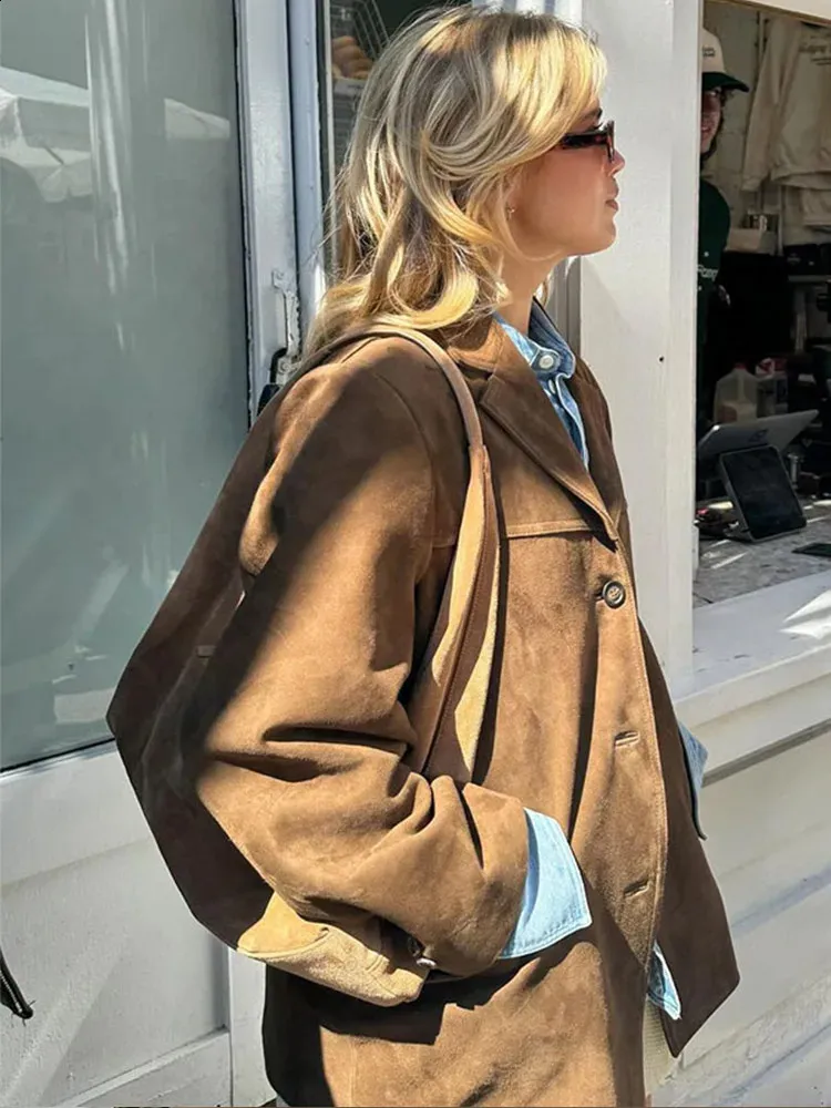 Retro artistic brown coat for ladies - casual with lapel collar - Image 5