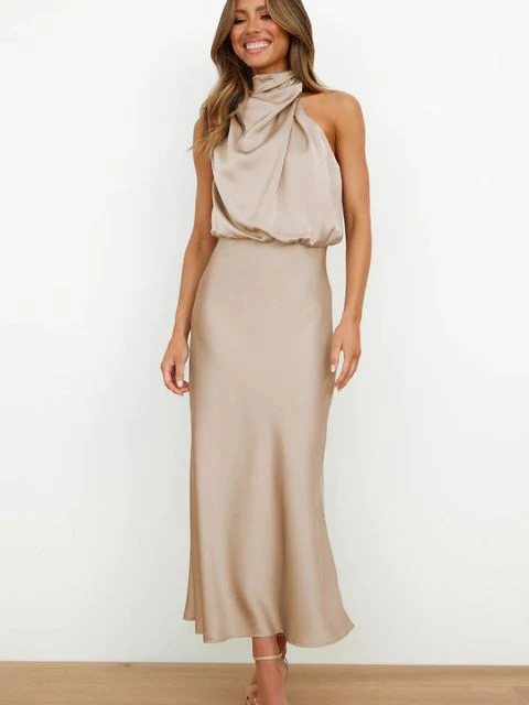 Ladies Evening Dress – Sleeveless – Satin-look – High Neck – Elegant Fit - Image 2
