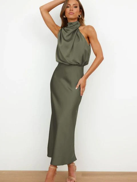 Ladies Evening Dress – Sleeveless – Satin-look – High Neck – Elegant Fit - Image 3