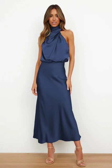 Ladies Evening Dress – Sleeveless – Satin-look – High Neck – Elegant Fit - Image 5