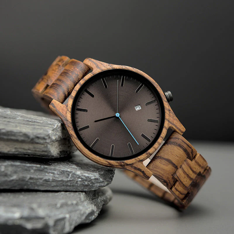 Rocco Wooden Striped Wristwatch | Dial Date Wristwatch
