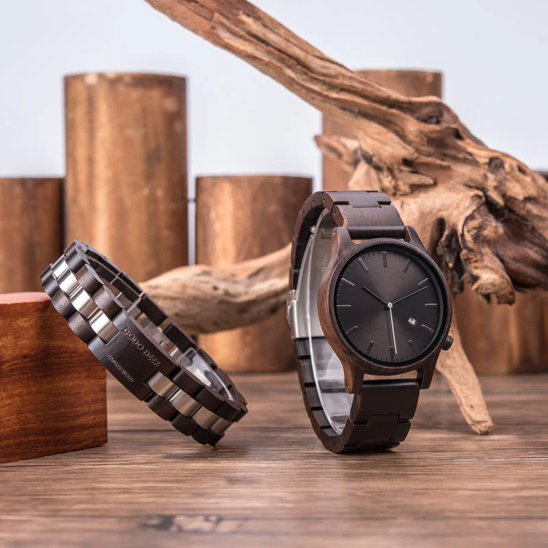 Rocco Wooden Striped Wristwatch | Dial Date Wristwatch - Image 16