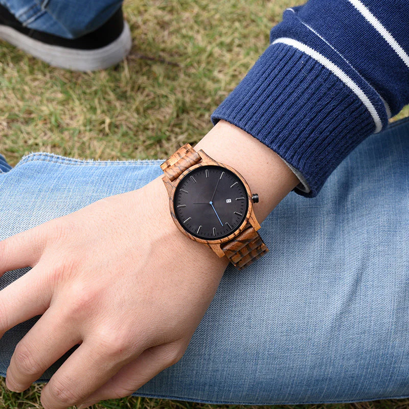 Rocco Wooden Striped Wristwatch | Dial Date Wristwatch - Image 6