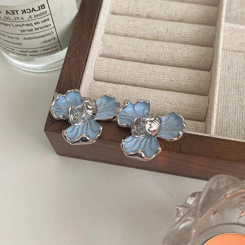 Women's Earrings - Statement Jewelry - Floral Design - Enamel Look - Large Size - Image 6