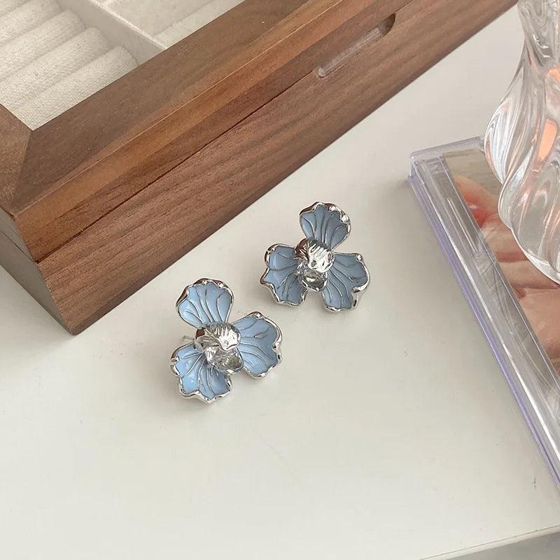 Women's Earrings - Statement Jewelry - Floral Design - Enamel Look - Large Size - Image 7