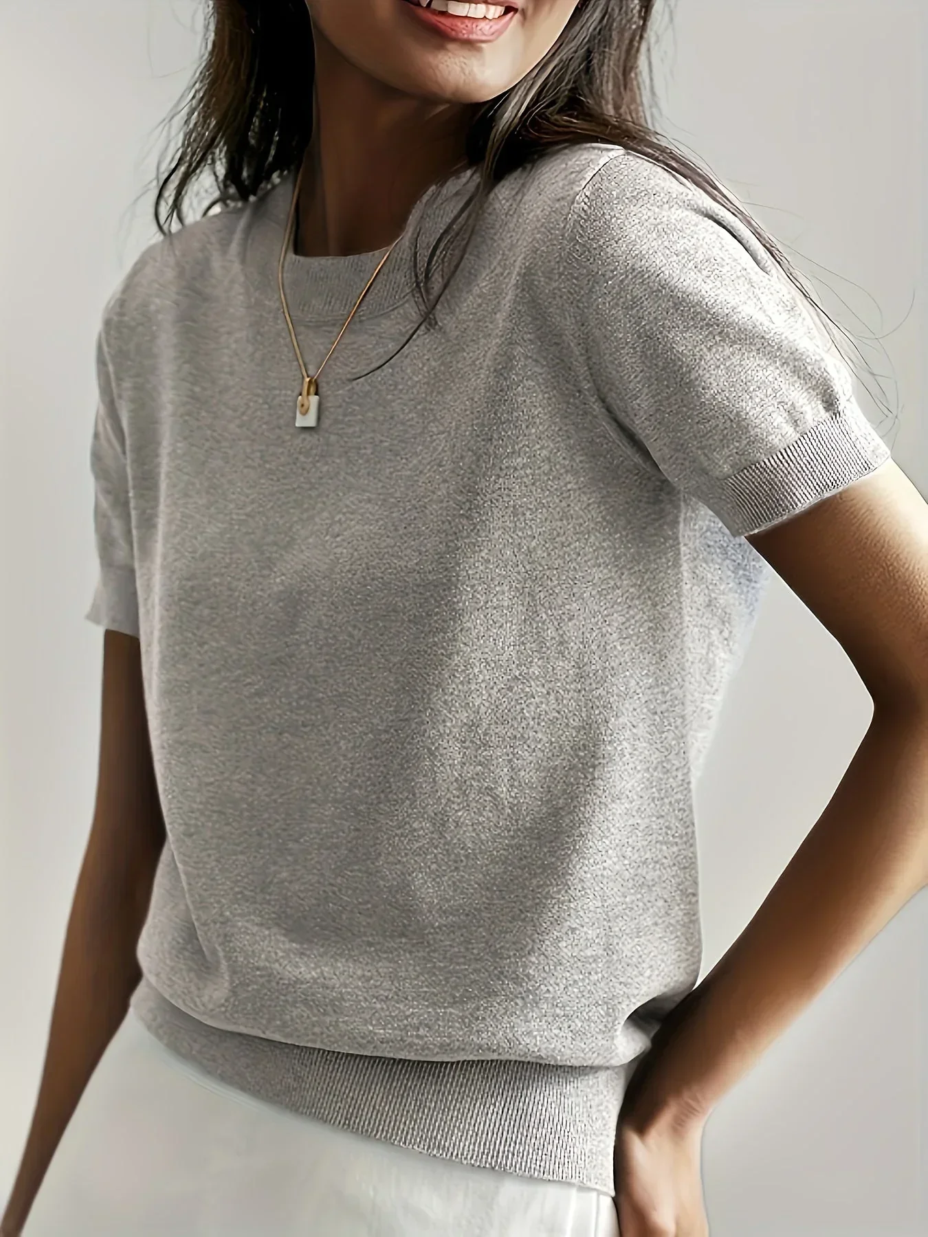 Women's Sweater Short Sleeve – Fine-Knit Cotton – Round Neck – Comfortable Fit - Image 10