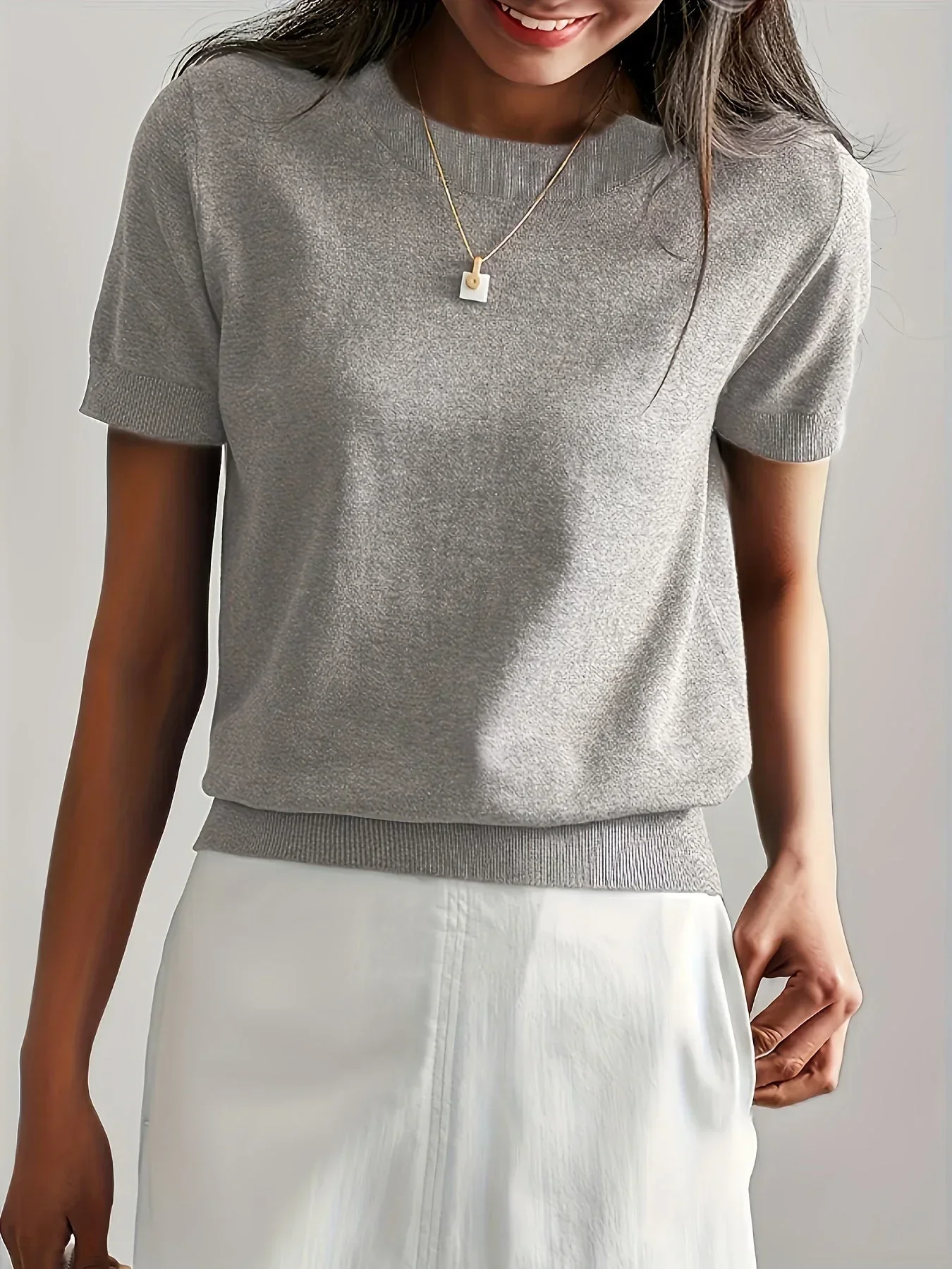 Women's Sweater Short Sleeve – Fine-Knit Cotton – Round Neck – Comfortable Fit - Image 11