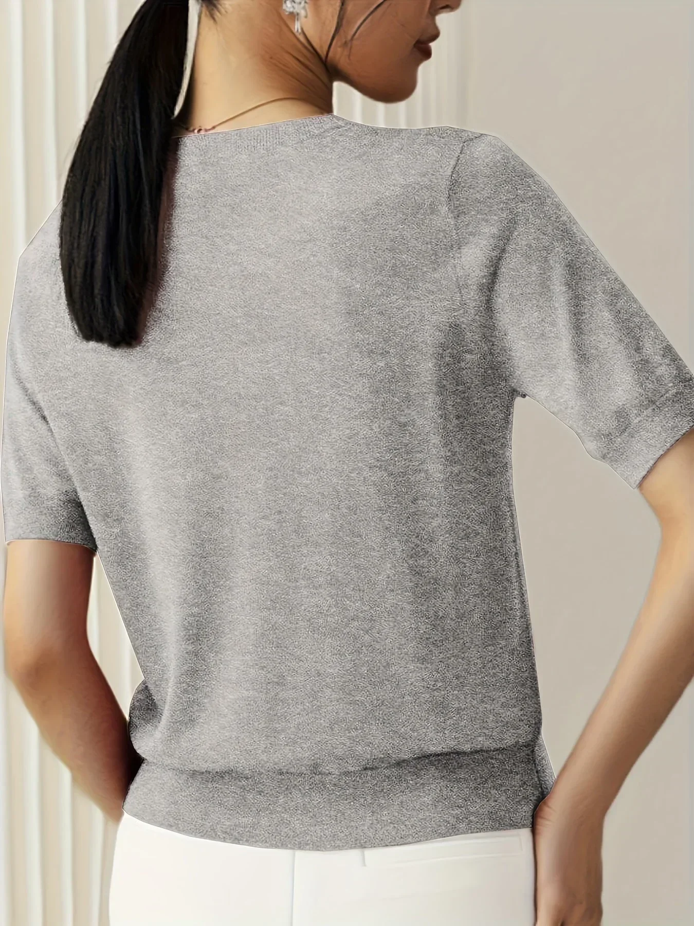 Women's Sweater Short Sleeve – Fine-Knit Cotton – Round Neck – Comfortable Fit - Image 12