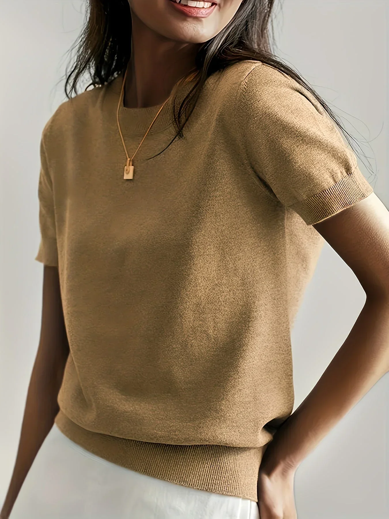 Women's Sweater Short Sleeve – Fine-Knit Cotton – Round Neck – Comfortable Fit - Image 13
