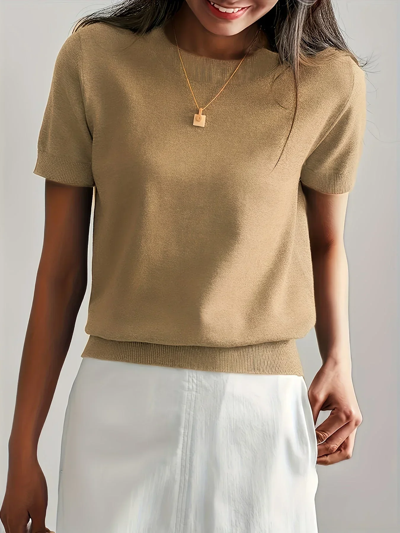 Women's Sweater Short Sleeve – Fine-Knit Cotton – Round Neck – Comfortable Fit - Image 14