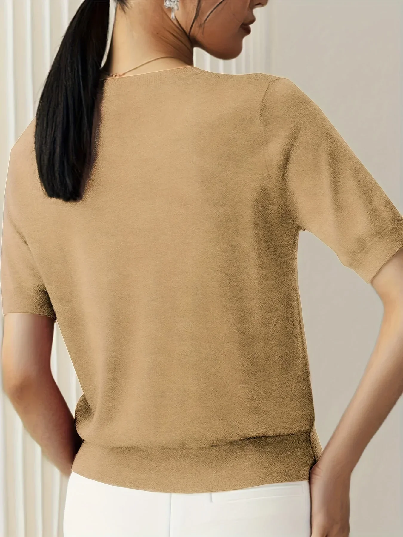 Women's Sweater Short Sleeve – Fine-Knit Cotton – Round Neck – Comfortable Fit - Image 15